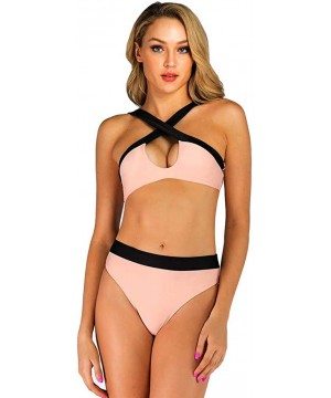 Swimsuits for Women High Waisted Bikini Sexy Two Piece Bathing Suits Tummy Control Swimwear - 9062pink - CN19CL5L2Q9 $25.45-Sets