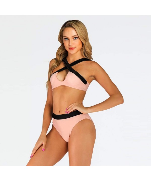 Swimsuits for Women High Waisted Bikini Sexy Two Piece Bathing Suits Tummy Control Swimwear - 9062pink - CN19CL5L2Q9 $25.45-Sets