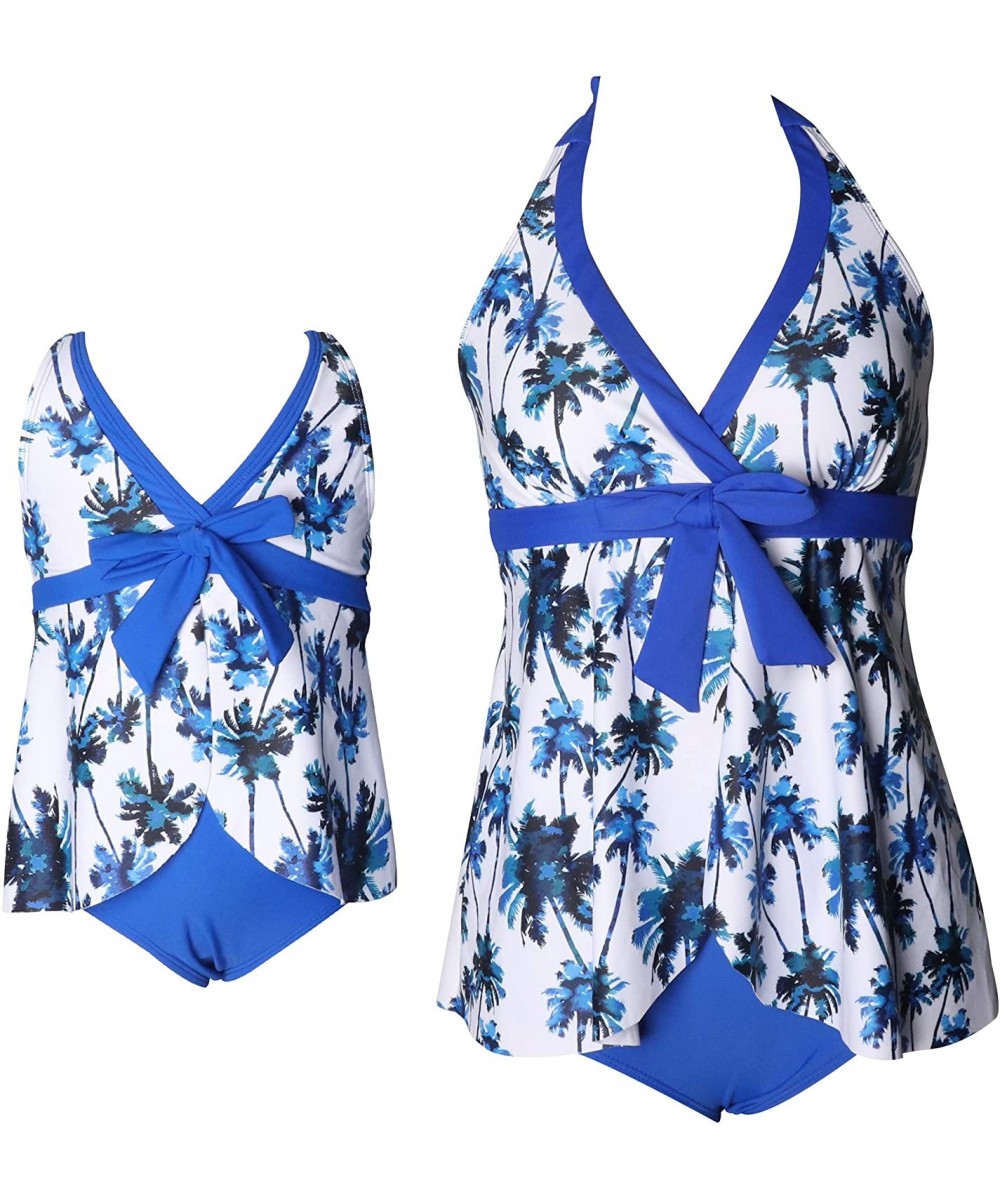 Mum and Daughter Matching Bathingsuit Family Swimwear Womens Floral Bikini Sets Girls Swimsuits - Conservative Blue Coconut -...