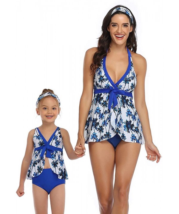 Mum and Daughter Matching Bathingsuit Family Swimwear Womens Floral Bikini Sets Girls Swimsuits - Conservative Blue Coconut -...