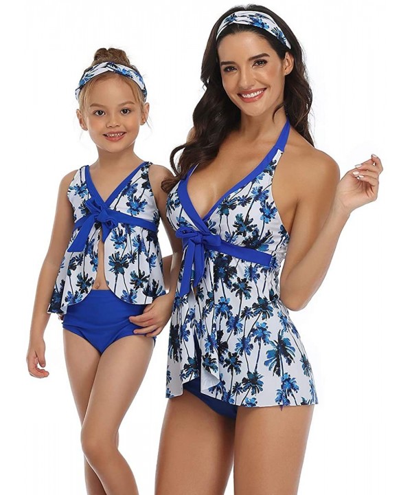 Mum and Daughter Matching Bathingsuit Family Swimwear Womens Floral Bikini Sets Girls Swimsuits - Conservative Blue Coconut -...