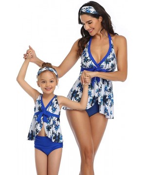 Mum and Daughter Matching Bathingsuit Family Swimwear Womens Floral Bikini Sets Girls Swimsuits - Conservative Blue Coconut -...