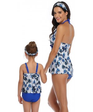 Mum and Daughter Matching Bathingsuit Family Swimwear Womens Floral Bikini Sets Girls Swimsuits - Conservative Blue Coconut -...