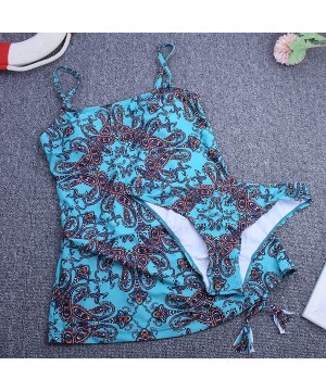 Women Hater Tankini Set Printed Vintage Two Piece Swimwear Plus Size High Waist Push Up Bathing Suit - Blue - C418M9HO80A $37...