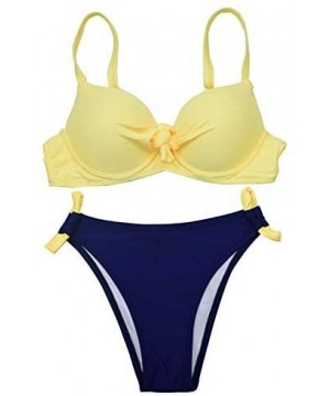 Summer Womens Swimwear- Low Waist Floral Print Criss Cross Bikini Set Swimming Two Piece Swimsuits Bathing Suit - 09- Yellow ...