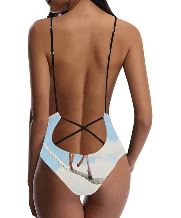 Funny Giraffe Animal V-Neck Women Lacing Backless One-Piece Swimsuit Bathing Suit XS-3XL - Design 2 - CY18RAZ6M04 $39.21-One-...