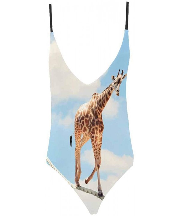 Funny Giraffe Animal V-Neck Women Lacing Backless One-Piece Swimsuit Bathing Suit XS-3XL - Design 2 - CY18RAZ6M04 $39.21-One-...