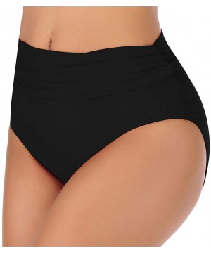 Women's Ruched High Waisted Bikini Bottom Tummy Control Swim Short Tankini - Black5 - CG198852U2S $20.56-Bottoms