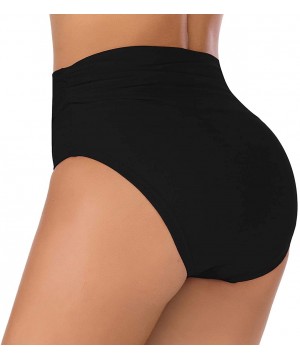 Women's Ruched High Waisted Bikini Bottom Tummy Control Swim Short Tankini - Black5 - CG198852U2S $20.56-Bottoms