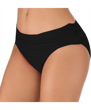 Women's Ruched High Waisted Bikini Bottom Tummy Control Swim Short Tankini - Black5 - CG198852U2S $20.56-Bottoms