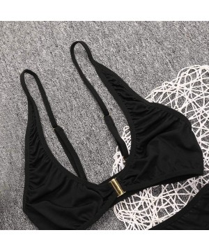 Women Sexy Spaghetti Straps O-Neck Front Hasp Bikini Swimwear Set Sets - Black - C91906L2NOW $18.02-Sets