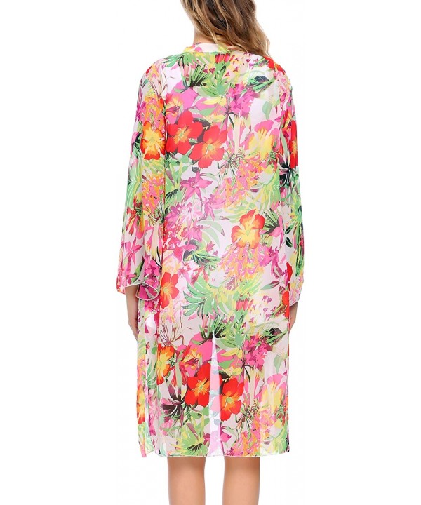 Women's Floral Print Sheer Chiffon Kimono Cardigan Capes Beach Cover up - Style 3 White - CM187ARQN7H $29.93-Cover-Ups