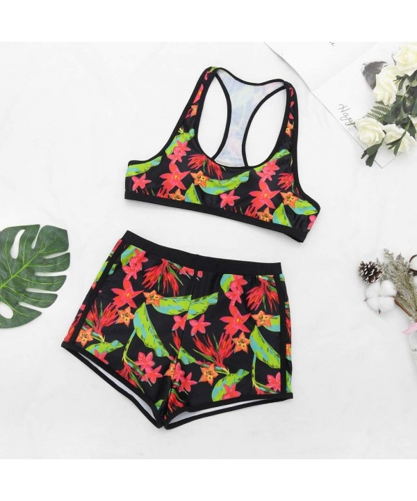 Women Two Piece Racerback Bikini Set Swimsuit Sports Style Low Scoop Crop Top High Waisted Boardshorts Bottom Green - CE193YW...