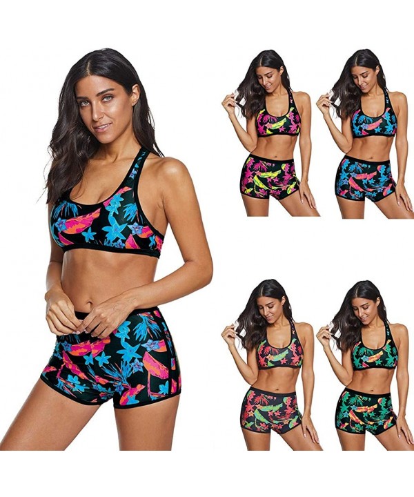 Women Two Piece Racerback Bikini Set Swimsuit Sports Style Low Scoop Crop Top High Waisted Boardshorts Bottom Green - CE193YW...