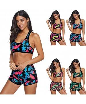 Women Two Piece Racerback Bikini Set Swimsuit Sports Style Low Scoop Crop Top High Waisted Boardshorts Bottom Green - CE193YW...