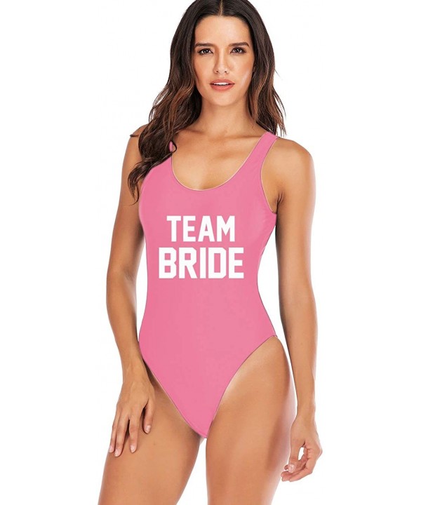 Bride to Be Squad Women One Piece Swimsuits Letter Print Swimwear High Cut Monokini Bridesmaid Team Bathing Suits - Pink-team...