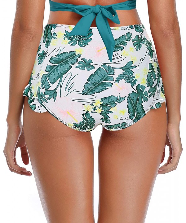 Women's Ruffle Push Up Bikini High Waisted Bottoms Two Piece Swimsuits - Bottom Only - Valley Green - CP1928LTLQG $14.68-Bottoms