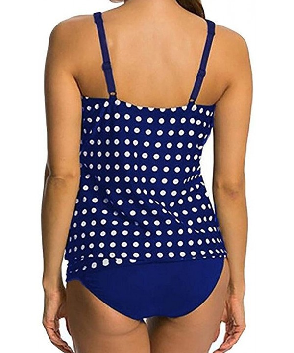 Womens Retro Printed Tankini Swimsuits Two Piece Bathing Suits Padded Swim Tank Top Swimwear with Bottom - Blue - CB183ETQ6CE...