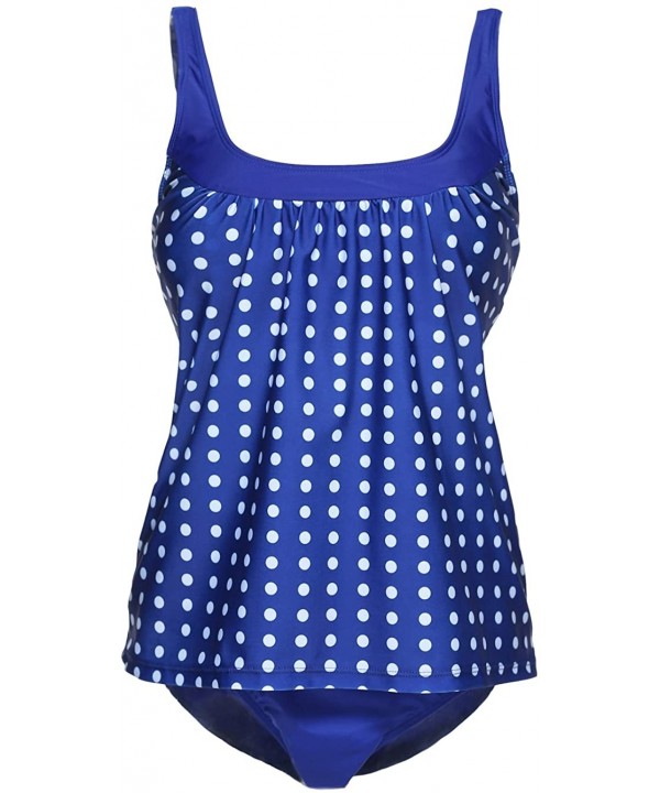 Womens Retro Printed Tankini Swimsuits Two Piece Bathing Suits Padded Swim Tank Top Swimwear with Bottom - Blue - CB183ETQ6CE...