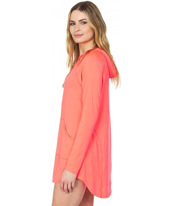 Womens Hooded UPF 40+ Sun Protection Moisture Wicking Swim Cover-Up Dress - Bright Coral - CO195HL97O8 $20.35-Racing