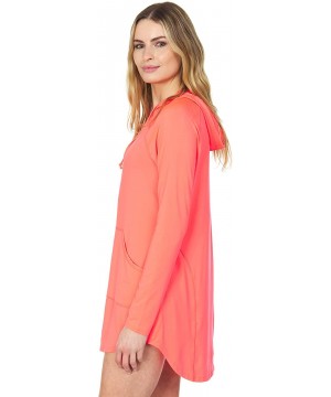 Womens Hooded UPF 40+ Sun Protection Moisture Wicking Swim Cover-Up Dress - Bright Coral - CO195HL97O8 $20.35-Racing