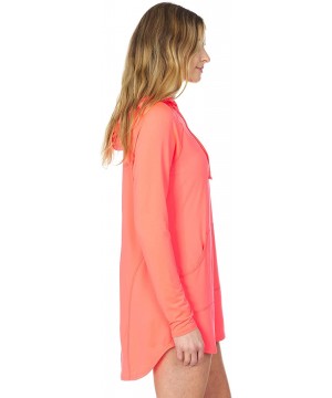 Womens Hooded UPF 40+ Sun Protection Moisture Wicking Swim Cover-Up Dress - Bright Coral - CO195HL97O8 $20.35-Racing