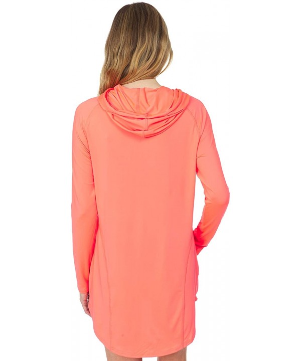 Womens Hooded UPF 40+ Sun Protection Moisture Wicking Swim Cover-Up Dress - Bright Coral - CO195HL97O8 $20.35-Racing