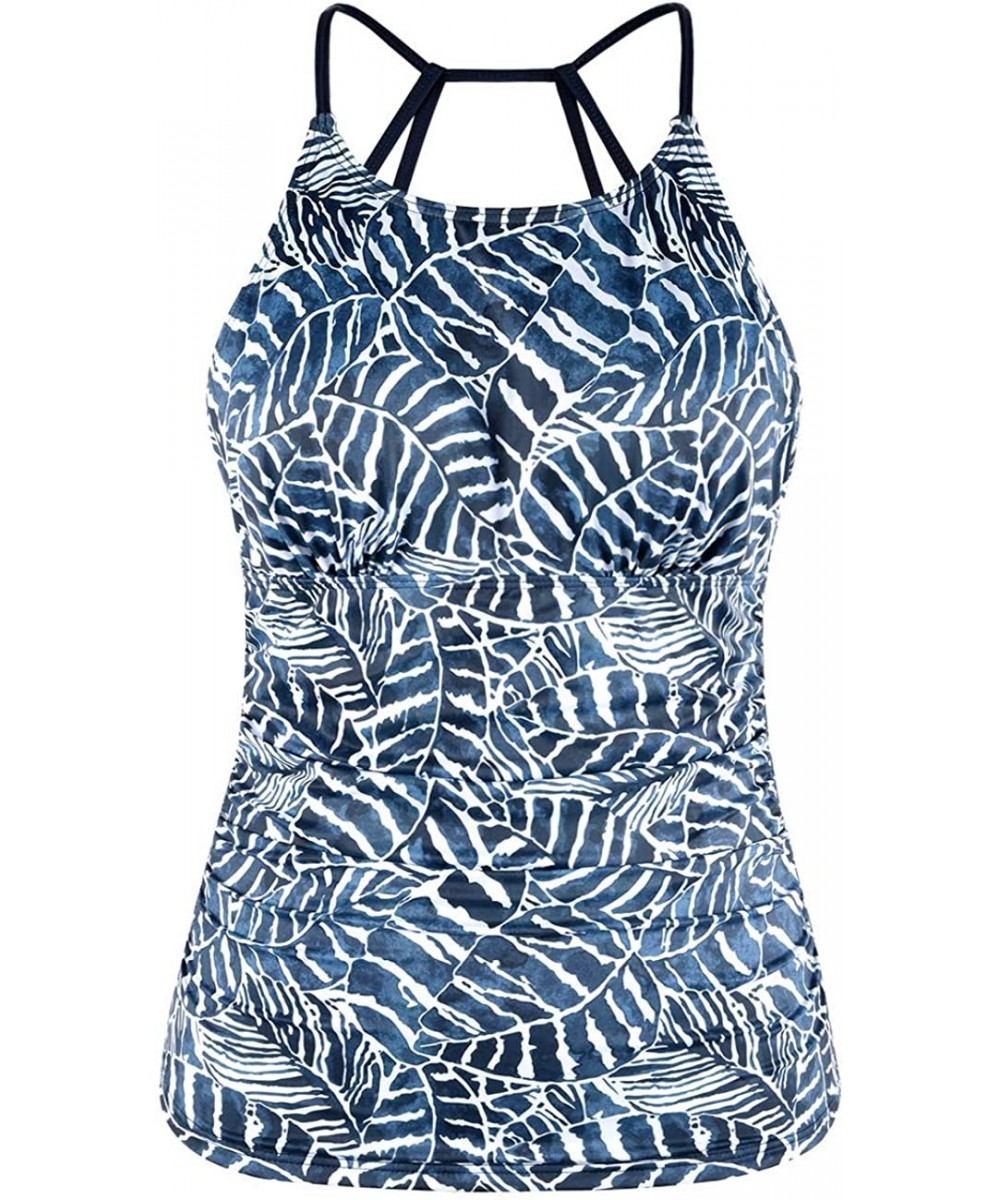 Women's Tankini Top Strappy Back Bathing Suit Slimming Control Swimsuits Top Ruched Swimwear Top Only Leaf Printed - CM1947M2...