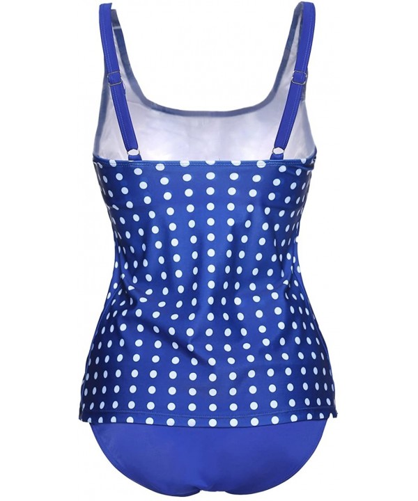 Womens Retro Printed Tankini Swimsuits Two Piece Bathing Suits Padded Swim Tank Top Swimwear with Bottom - Blue - CB183ETQ6CE...