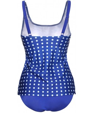 Womens Retro Printed Tankini Swimsuits Two Piece Bathing Suits Padded Swim Tank Top Swimwear with Bottom - Blue - CB183ETQ6CE...