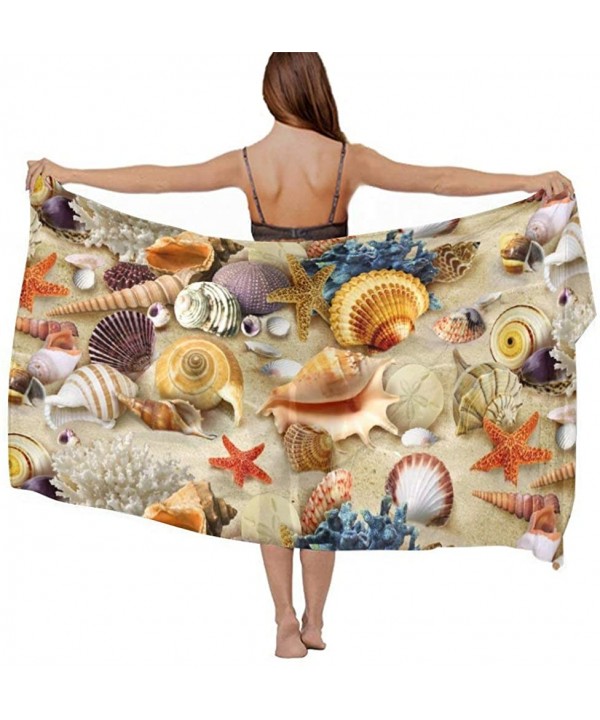 Women Chiffon Sarong Beach Swimsuit Bikini Cover Up Fashion Shawl Wrap - Starfish Conch Seashell - CA196SLSOIN $26.36-Cover-Ups