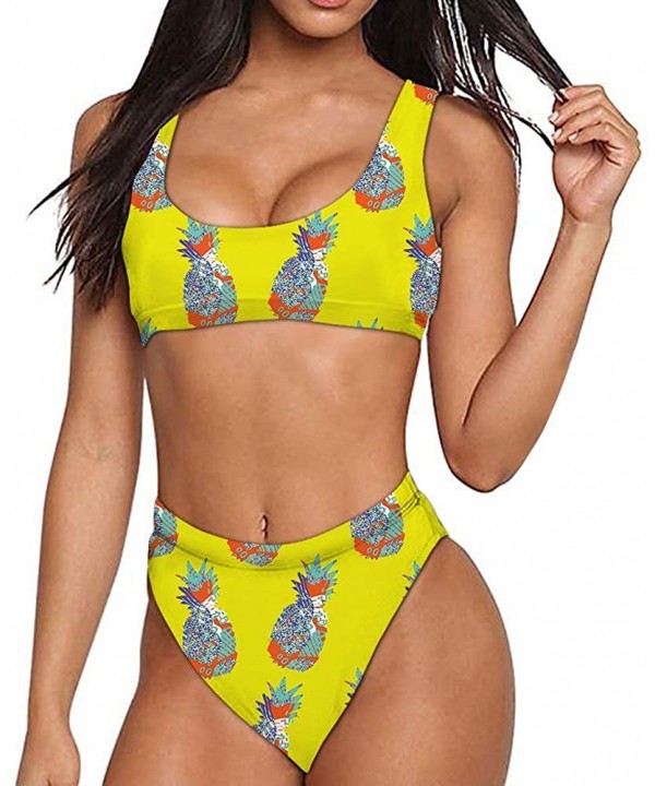 Women Printed Two Pieces High Waisted Cheeky Bikini Sets Low Scoop Crop Swimsuit - Pattern-13 - CC194XR0E60 $24.60-Sets