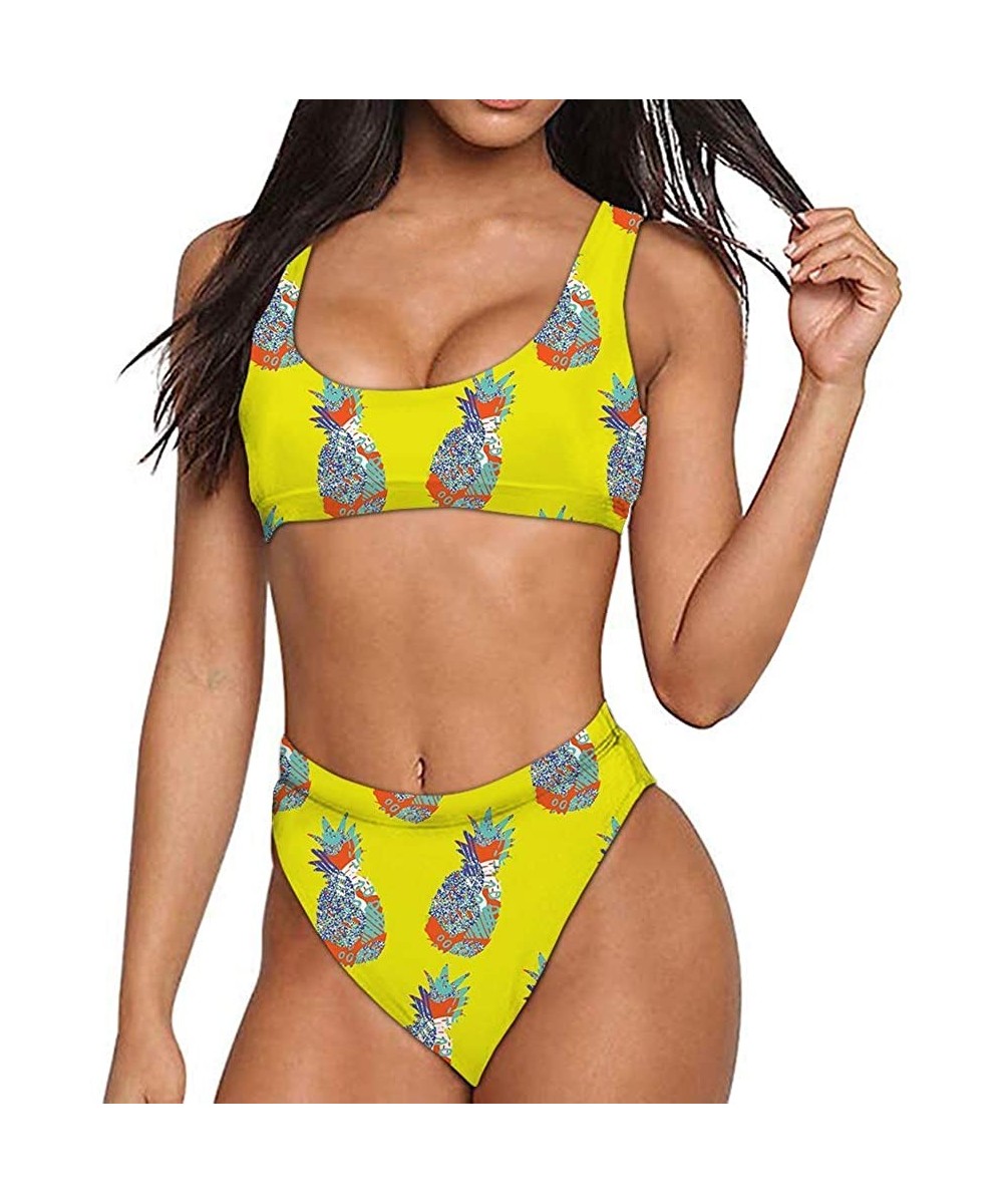 Women Printed Two Pieces High Waisted Cheeky Bikini Sets Low Scoop Crop Swimsuit - Pattern-13 - CC194XR0E60 $24.60-Sets