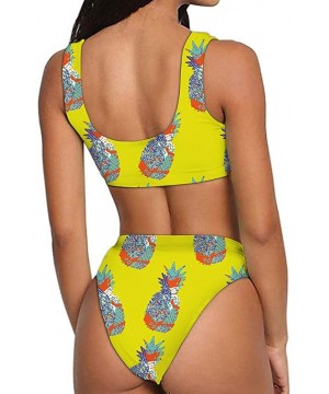 Women Printed Two Pieces High Waisted Cheeky Bikini Sets Low Scoop Crop Swimsuit - Pattern-13 - CC194XR0E60 $24.60-Sets