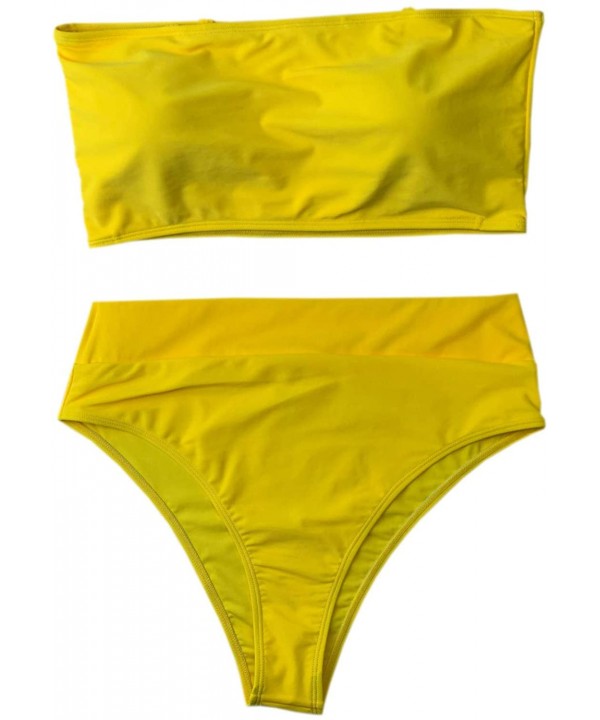 Women's Spaghetti Strap High Cut Cheeky High Waisted Swimsuit Bikini Set - Yellow - CB18QST3N3X $17.65-Sets