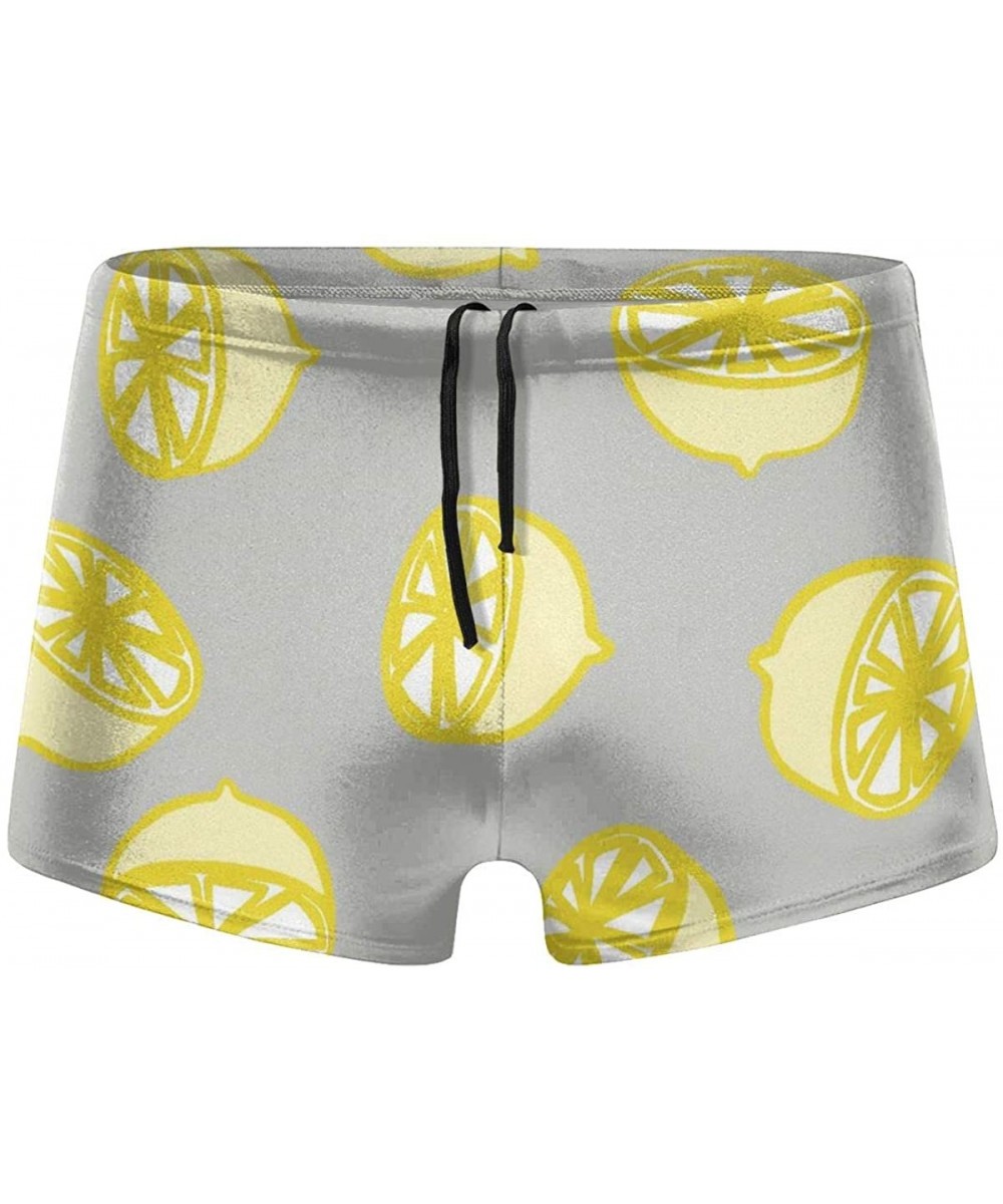 Men's Swimwear Swim Trunks Different Moon Boxer Brief Quick Dry Swimsuits Board Shorts - Lemon Pattern - C419COQHKML $19.43-B...