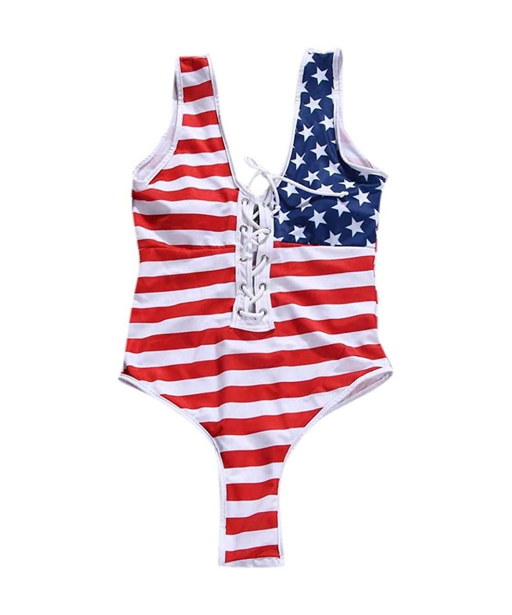 Women American Flag Bikini Set Separates Push-Up Padded Bra Swimsuit Two Pieces - Red-1 - C1190MKCTDT $20.47-Sets