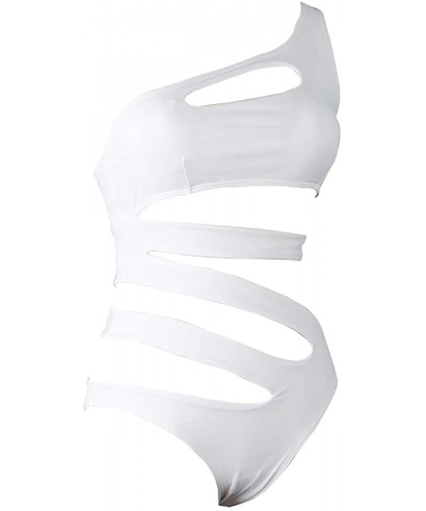 Women's One Shoulder Sexy High Cut One Piece Swimsuits Swimwear for Women Bikinis - White - CU18NTI5S9Q $19.96-One-Pieces