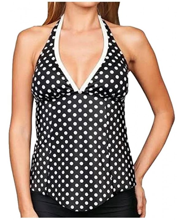 Swim Pearl Dot Halter Tankini Top Size 14 Black/White - CR12N83TGHM $28.49-Tankinis