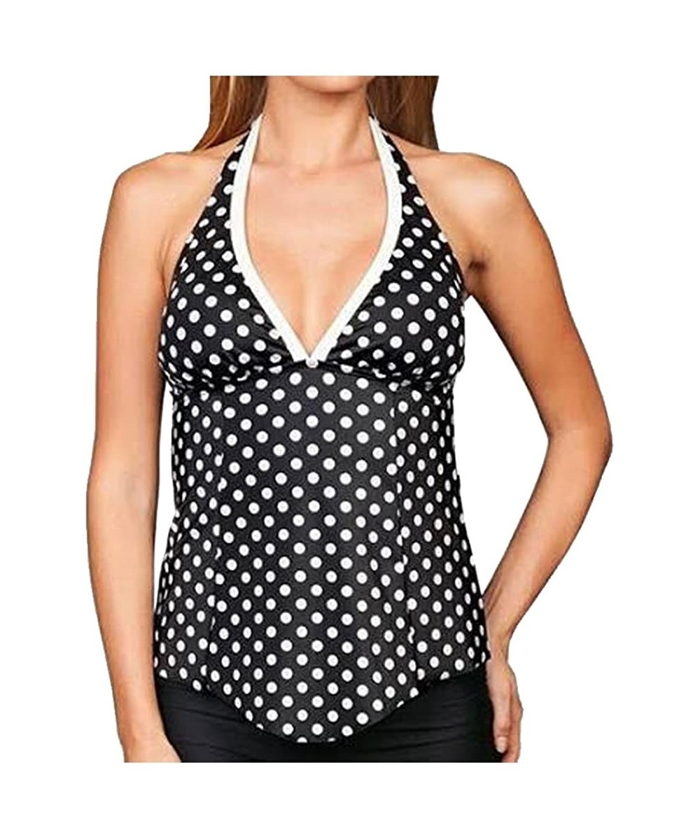 Swim Pearl Dot Halter Tankini Top Size 14 Black/White - CR12N83TGHM $28.49-Tankinis