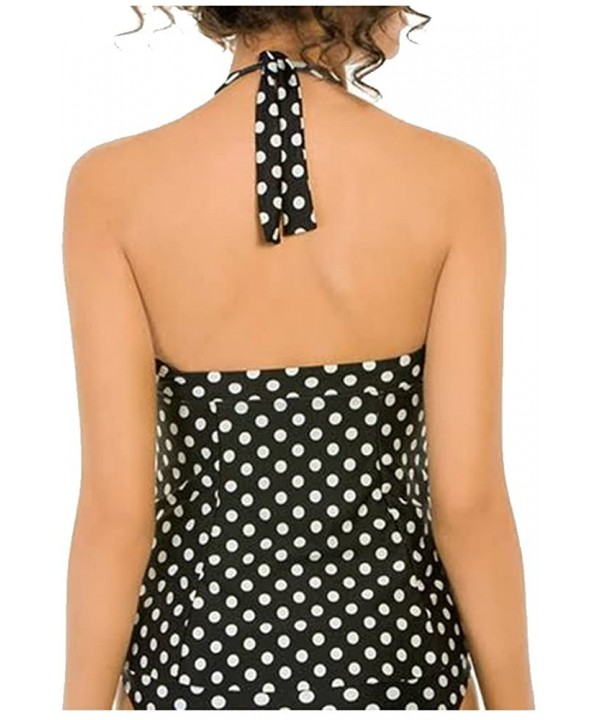 Swim Pearl Dot Halter Tankini Top Size 14 Black/White - CR12N83TGHM $28.49-Tankinis