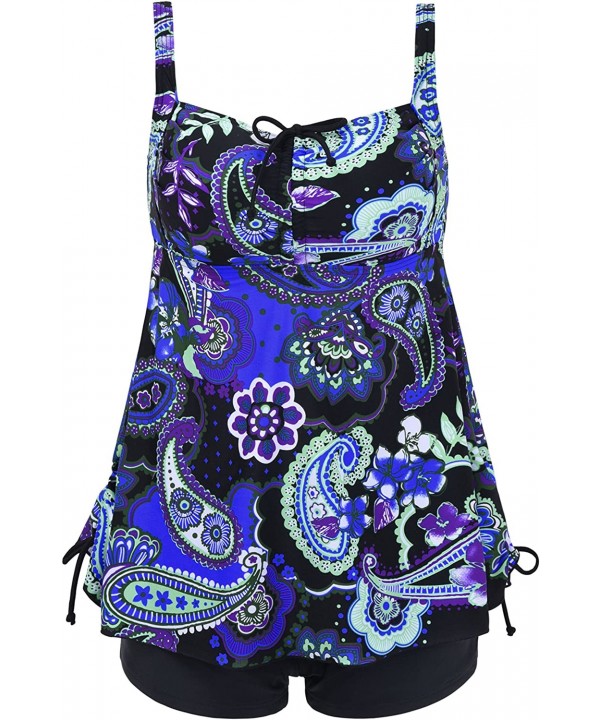 Women's Plus Size Bathing Suits Paisley Print Two Piece Swimsuit - Royal Blue Paisley - CY18H50W4D8 $27.45-Tankinis