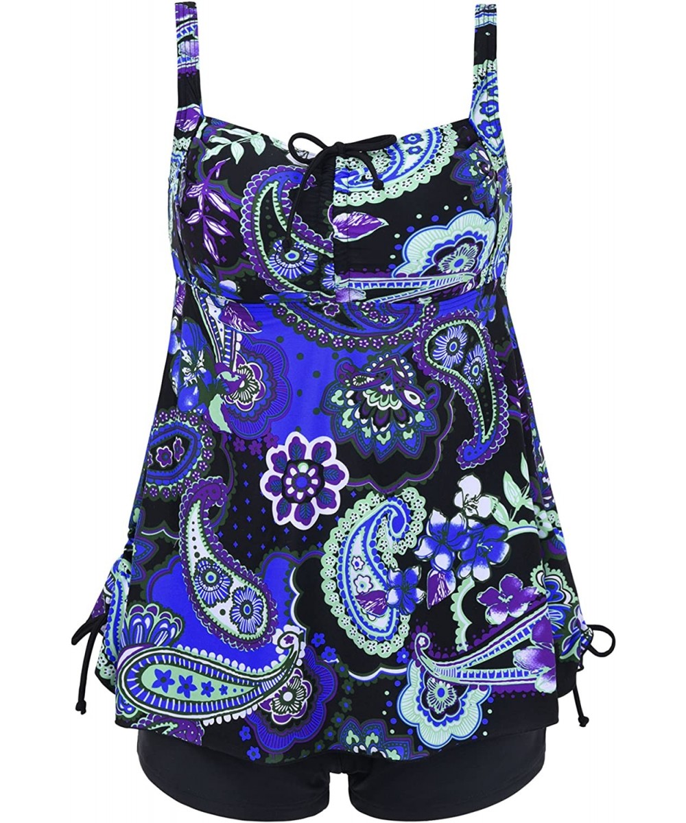 Women's Plus Size Bathing Suits Paisley Print Two Piece Swimsuit - Royal Blue Paisley - CY18H50W4D8 $27.45-Tankinis