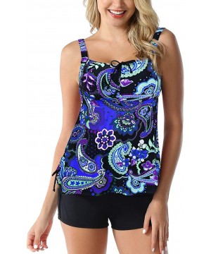 Women's Plus Size Bathing Suits Paisley Print Two Piece Swimsuit - Royal Blue Paisley - CY18H50W4D8 $27.45-Tankinis