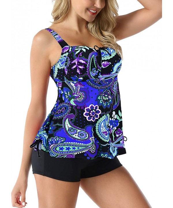 Women's Plus Size Bathing Suits Paisley Print Two Piece Swimsuit - Royal Blue Paisley - CY18H50W4D8 $27.45-Tankinis