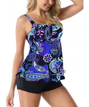 Women's Plus Size Bathing Suits Paisley Print Two Piece Swimsuit - Royal Blue Paisley - CY18H50W4D8 $27.45-Tankinis