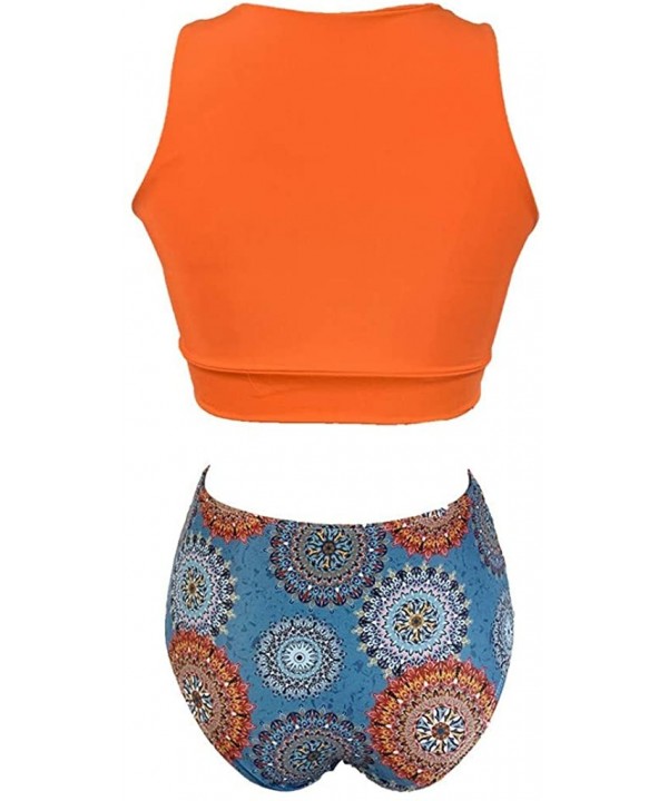 Women High Neck Bow Knot Bikini Crop Top with High Waisted Bottom Two Pieces Swimsuits - Orange - CF18UQNQHEQ $12.96-Sets