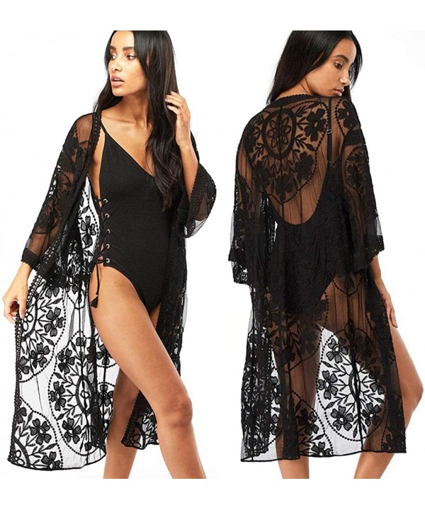 Women's Bikini Cover up Beach Sheer Bathing Suit Robe Cardigan Swimwear Kimono Open Front One Size - 5-black - CA196WHCRTA $1...