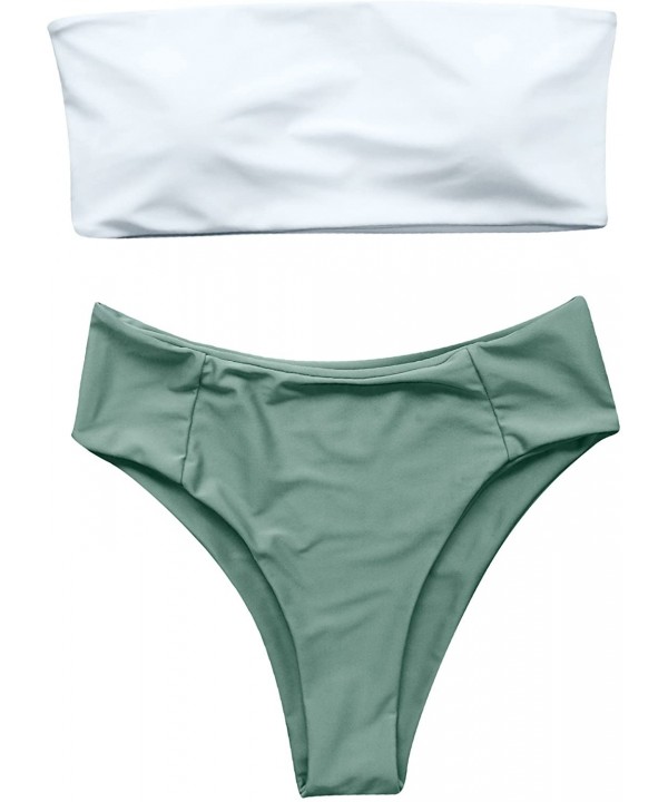 Women's 2 Pieces Bandeau Bikini Swimsuits Off Shoulder High Waist Bathing Suit High Cut - White Green-770 - CR18DTTCZKK $31.8...