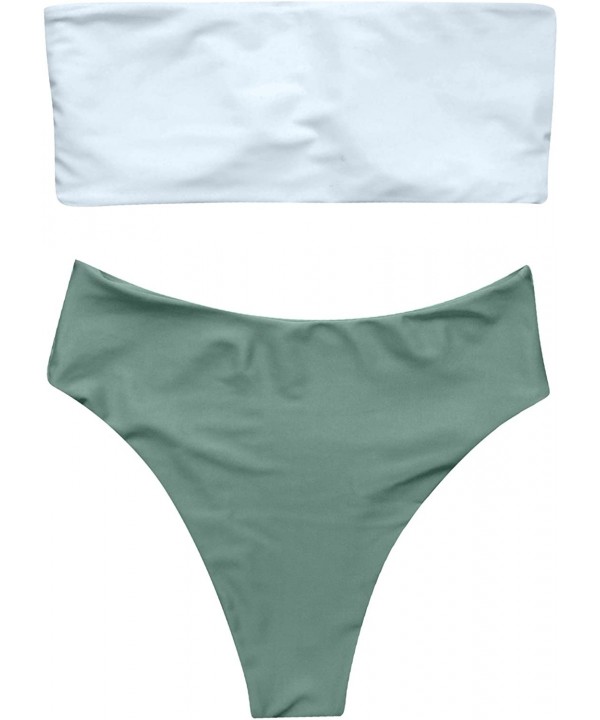 Women's 2 Pieces Bandeau Bikini Swimsuits Off Shoulder High Waist Bathing Suit High Cut - White Green-770 - CR18DTTCZKK $31.8...